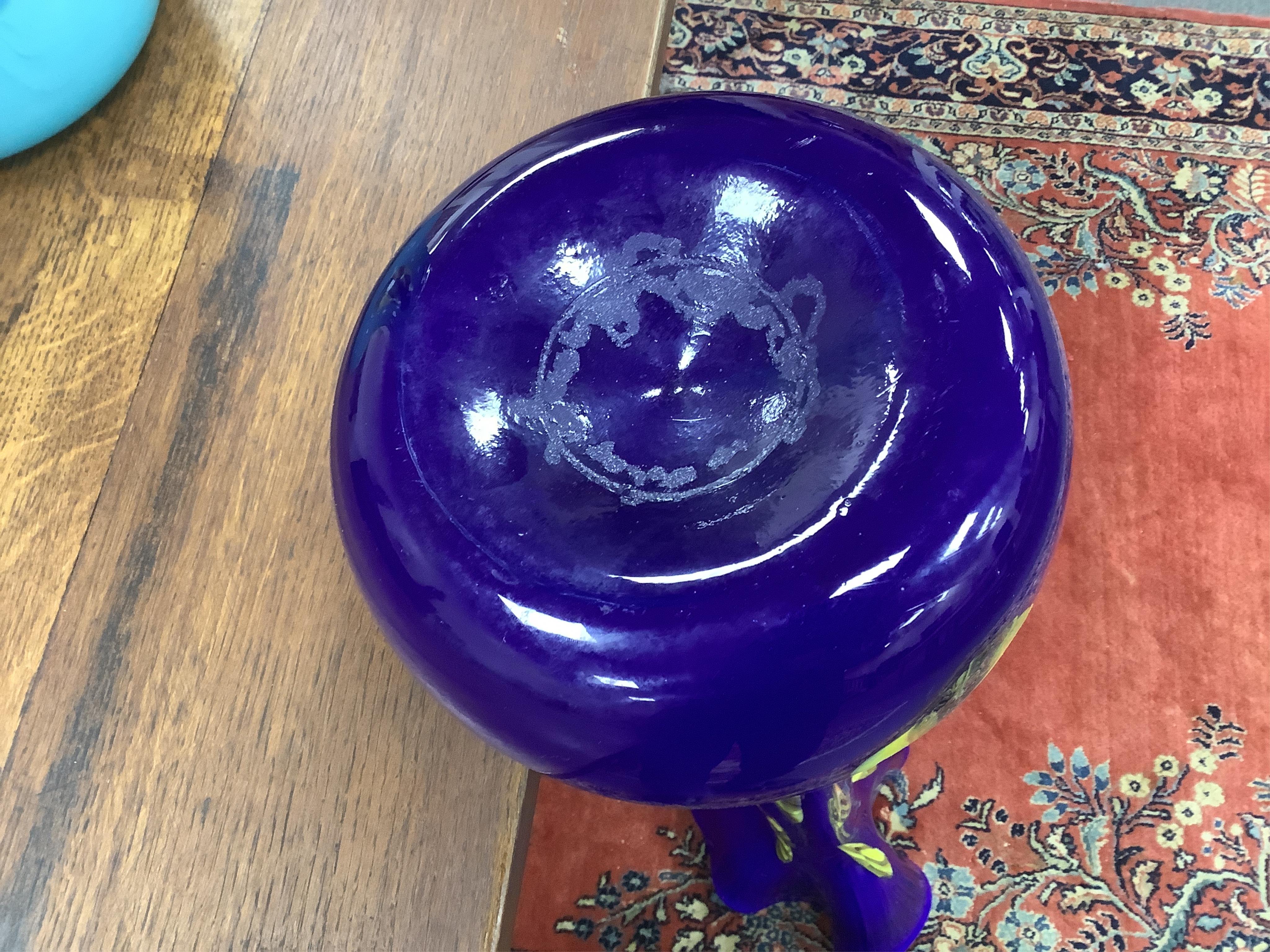 Two large blue and yellow Murano glass vases, 95cm